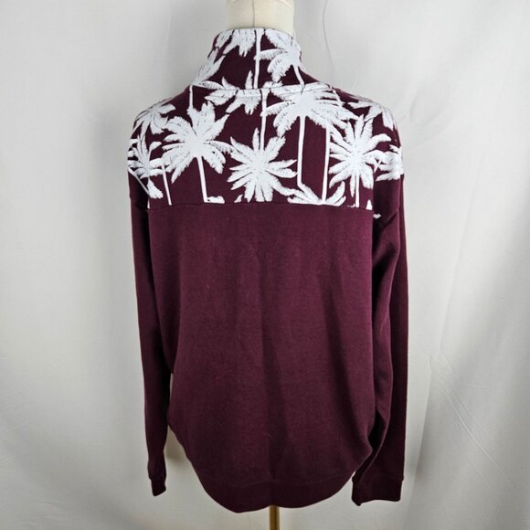Victorias Secret PINK Maroon Half Zip Mockneck Sweatshirt Palm Print  Size Large - Picture 3 of 8